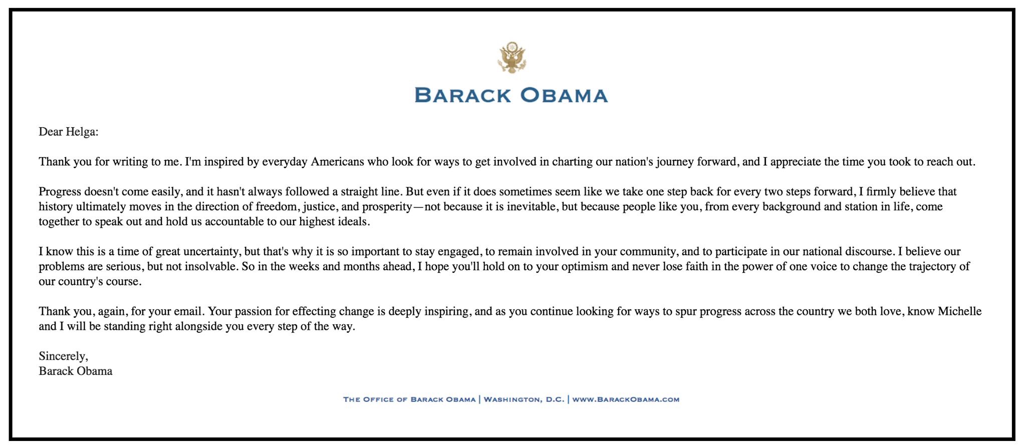 Letter from Barack Obama